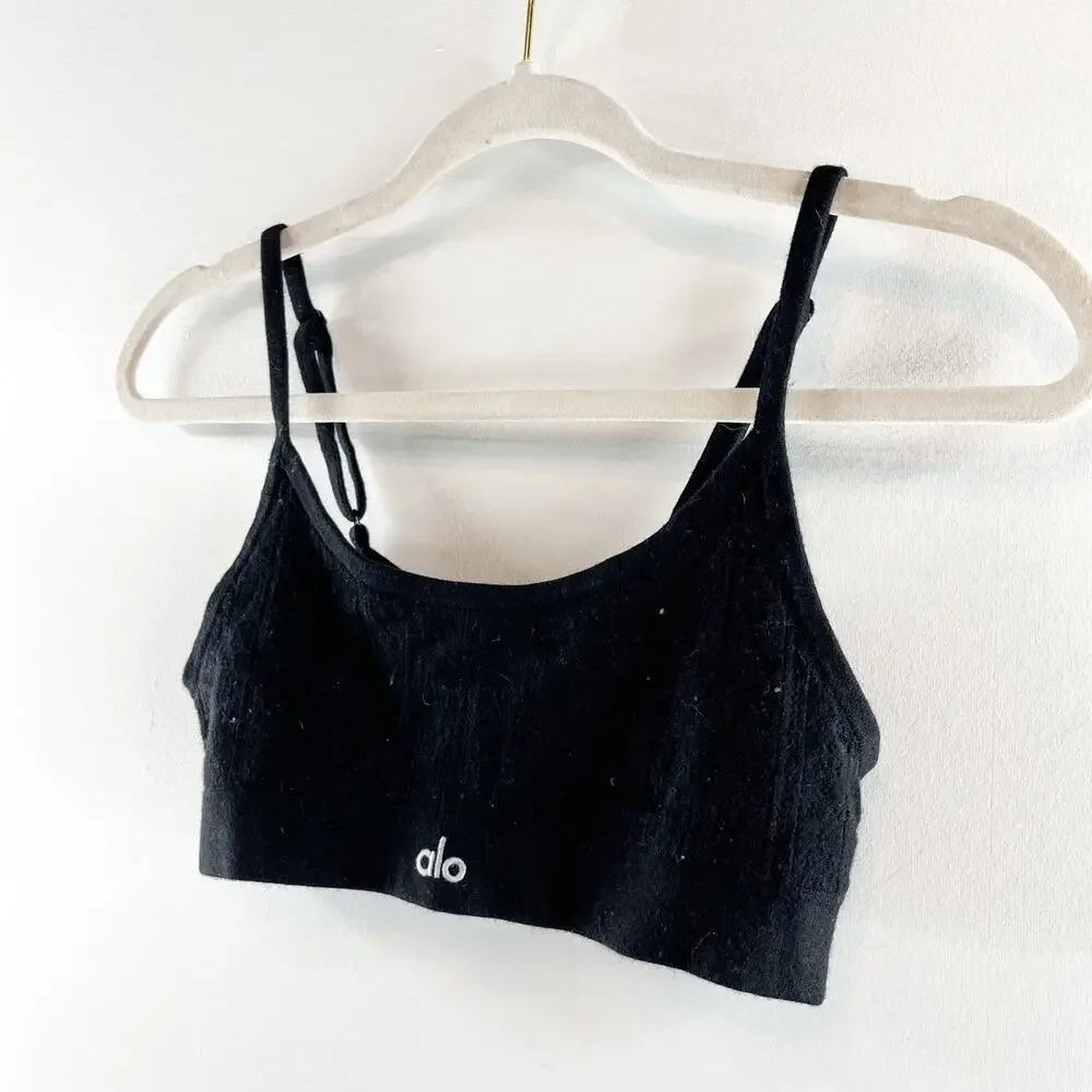 Alo Yoga Pointelle Sweater Be Mine Bra Bralette Black Small